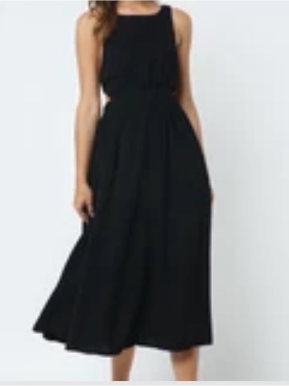 FORE Black Sleeveless Midi Dress with open back and pockets Sz L